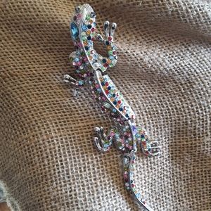 6" articulating multi-colored rhineston lizard bro